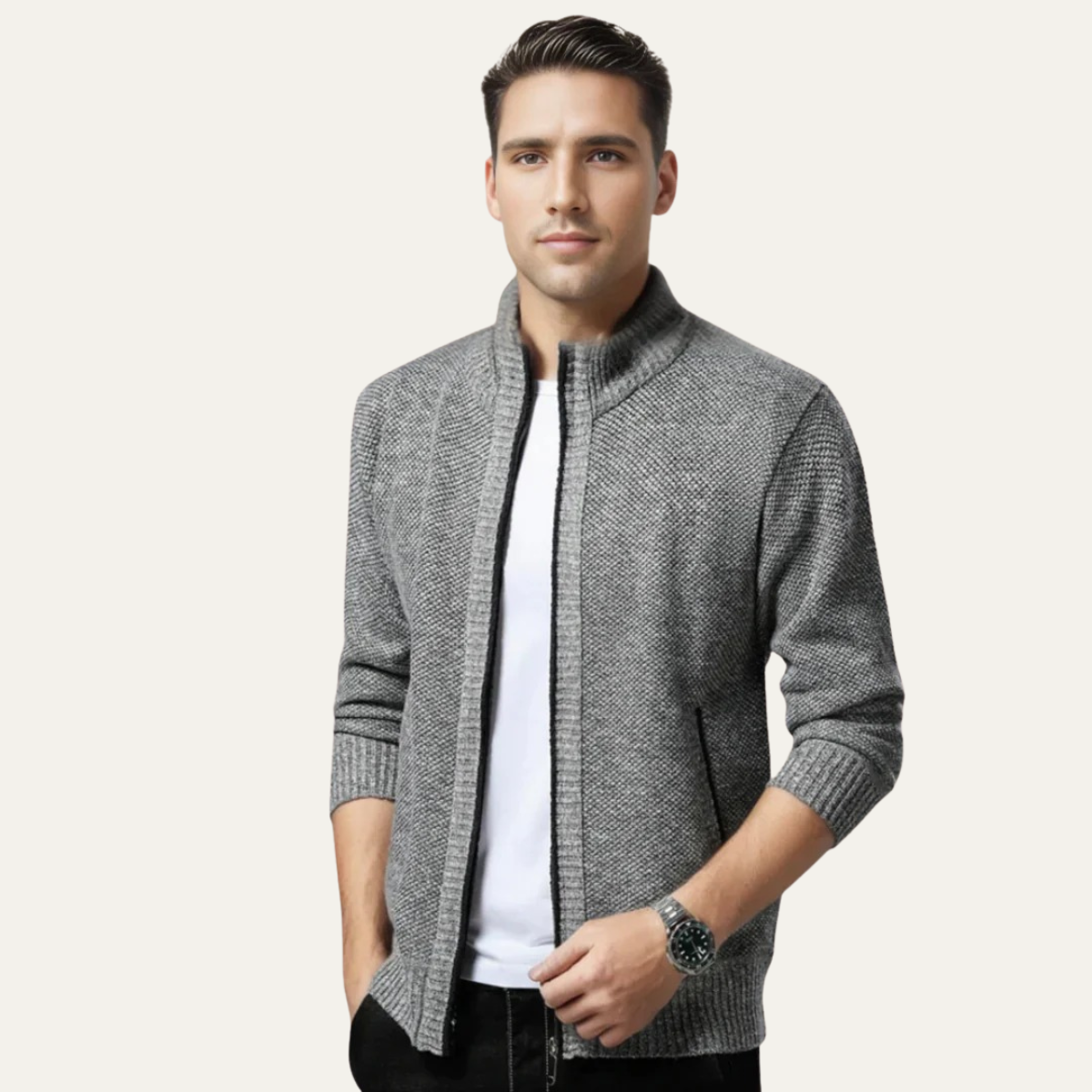 Classic Men's Wool Zip Up Cardigan Sweater