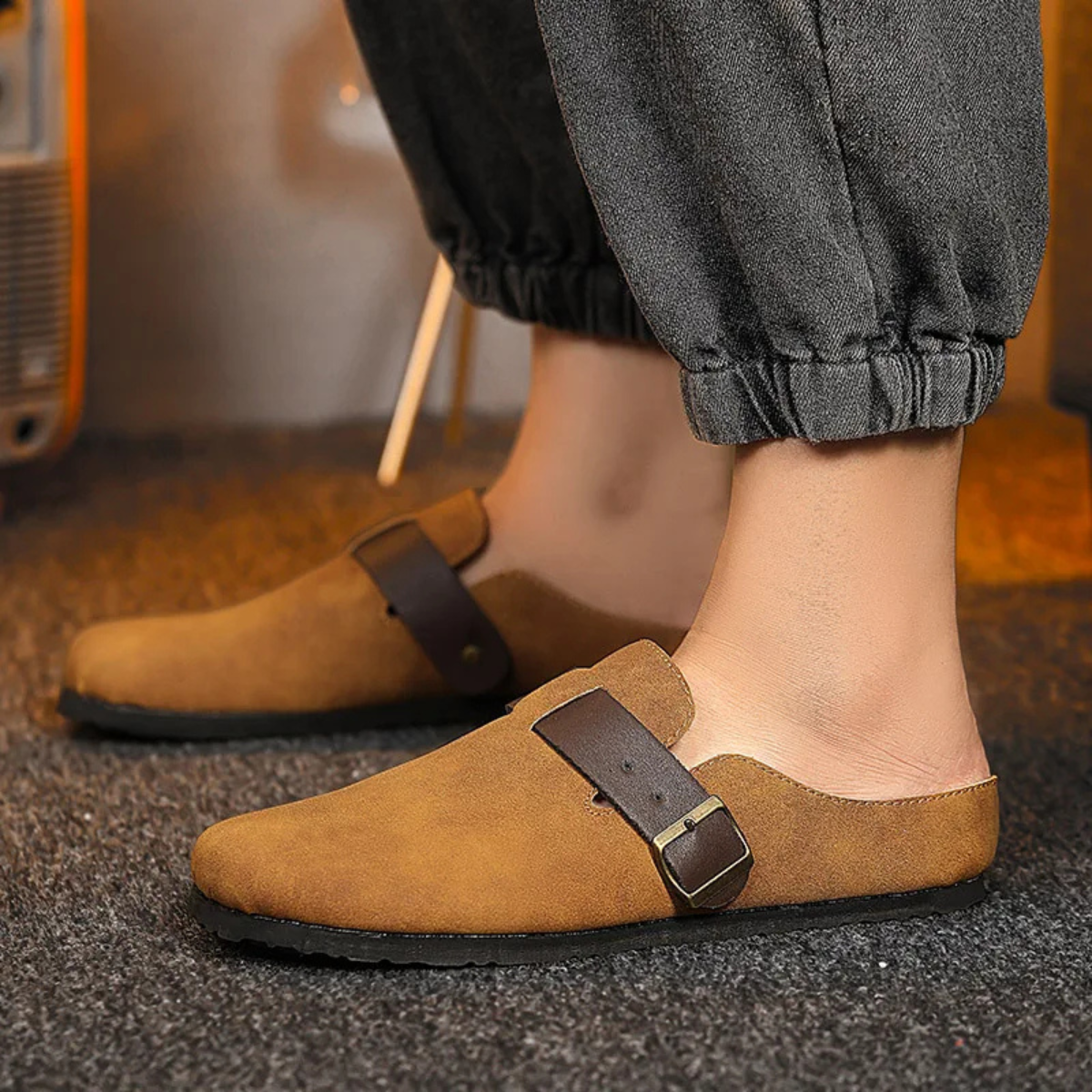 Comfortable Suede Buckle Moccasin Slippers for Men