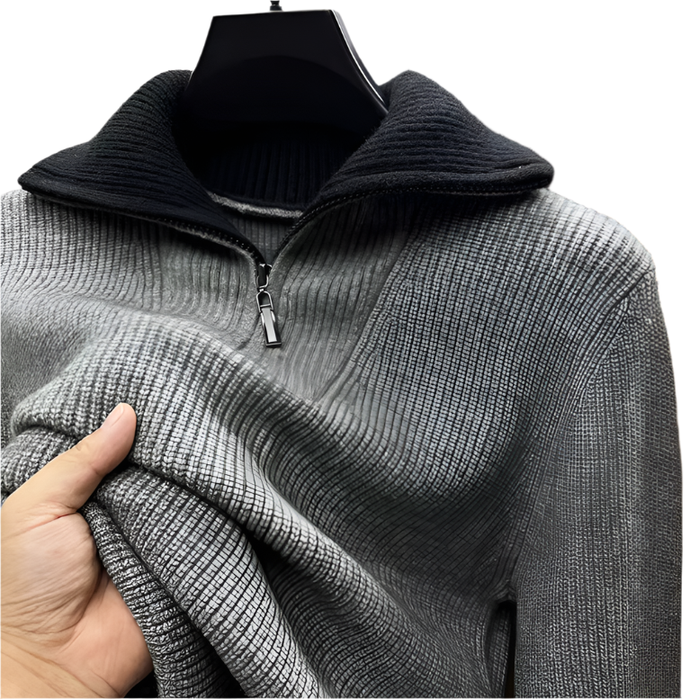 Men's Textured Quarter Zip Pullover Sweater - OutfitLondon