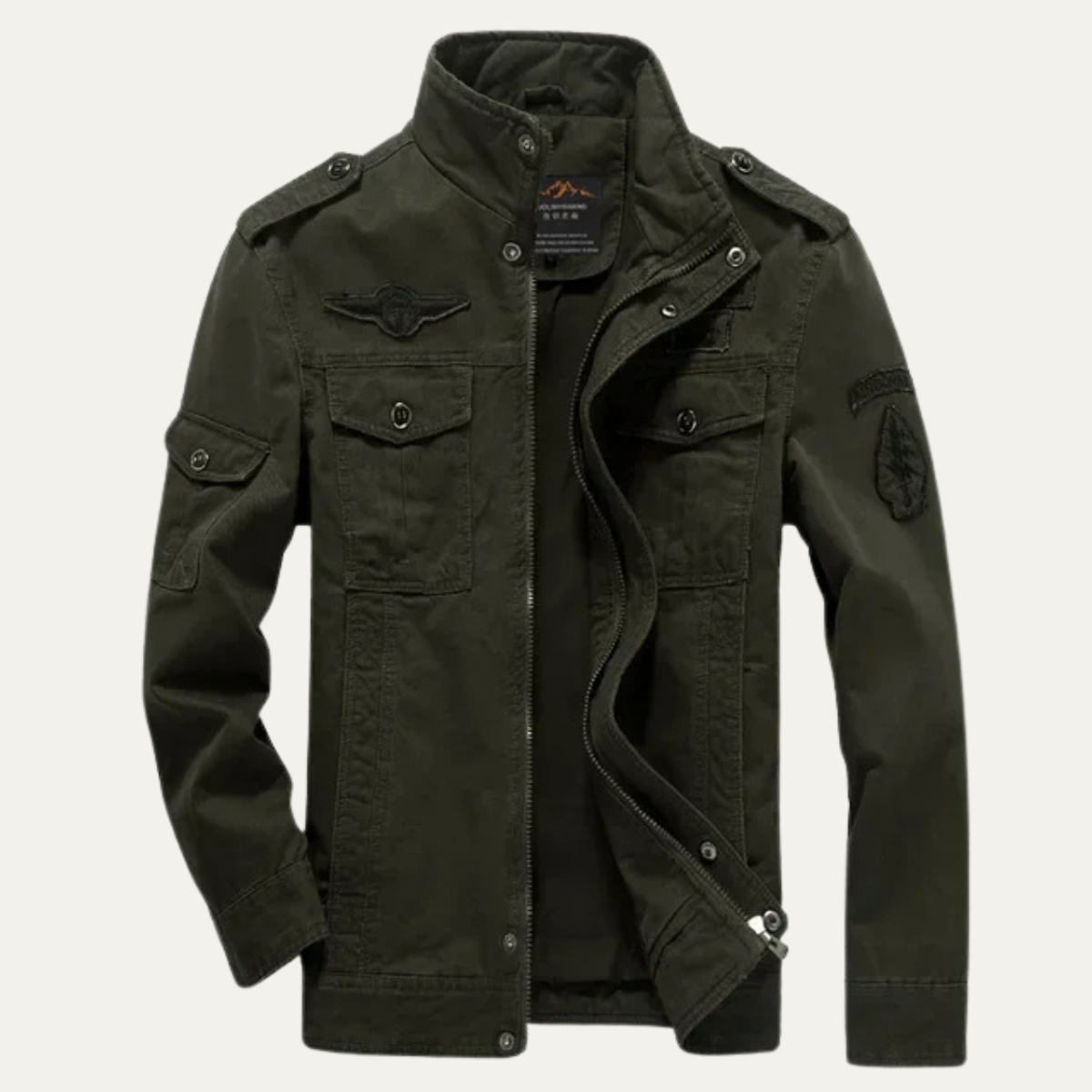 Classic Army Style Men's Khaki Jacket with Pockets - OutfitLondon