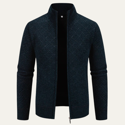 Men's Classic Knit Pattern Jacket with Stand Collar