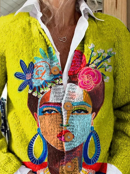 Stylish Artistic Portrait Cardigan for Women