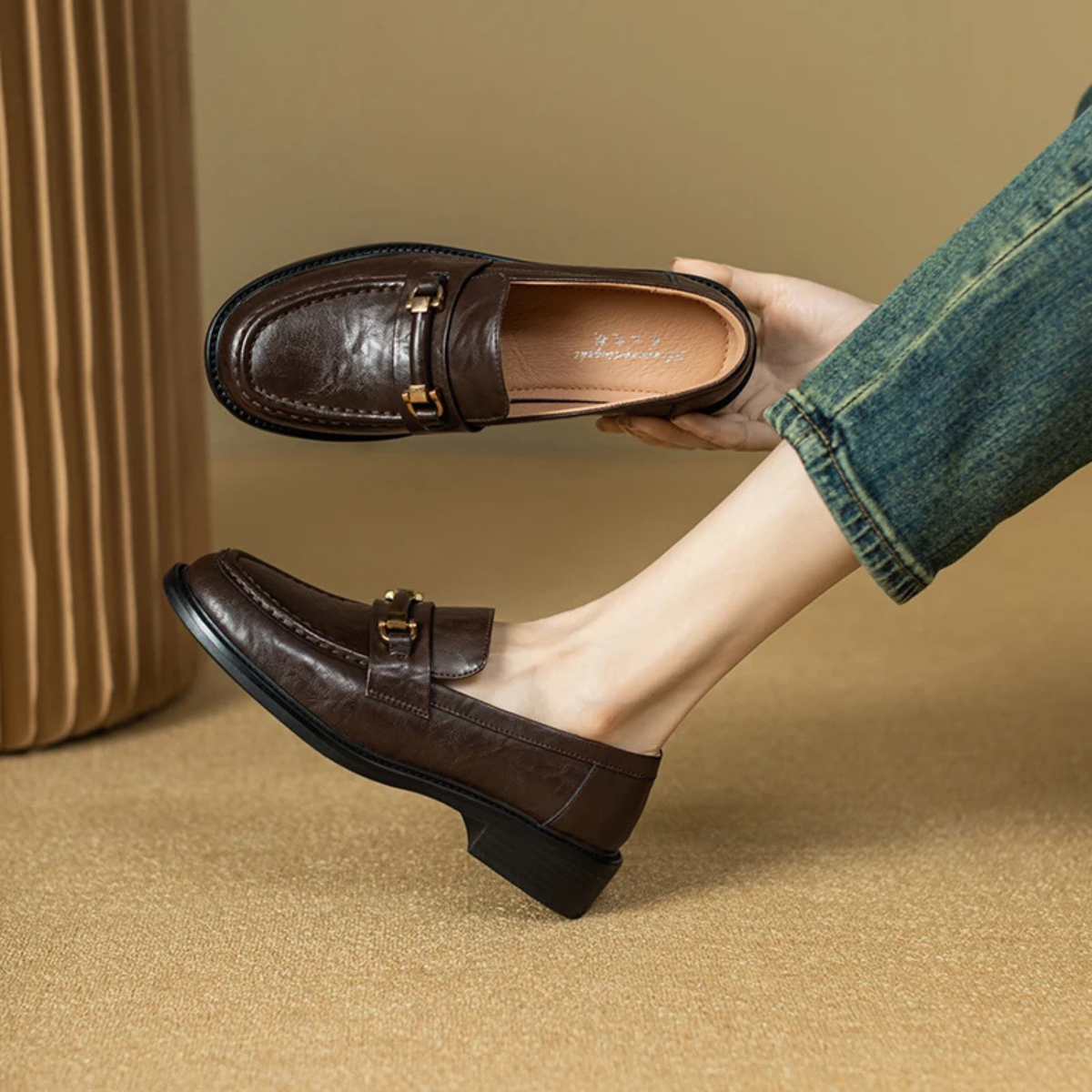 Luxury Mens Leather Slip On Dress Loafers with Metal Buckle