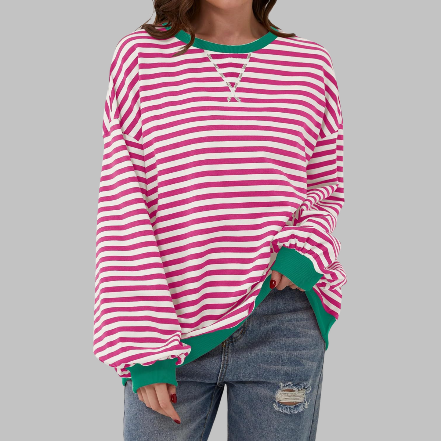 Relaxed Fit Striped Crew Neck Sweatshirt