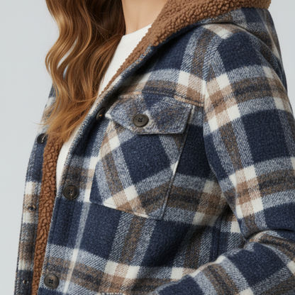 Warm Hooded Plaid Jacket for Women