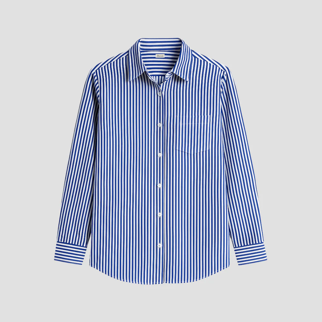 Timeless Navy Blue Striped Shirt - OutfitLondon