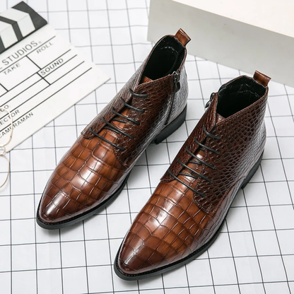 Men's Brown Leather Animal Print Ankle Boots