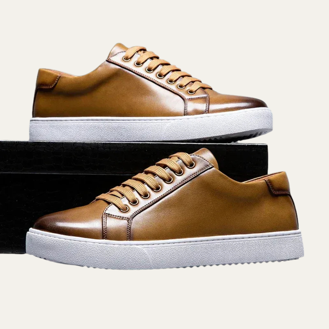 Classic Men's Low Top Leather Sneakers with Thick Sole