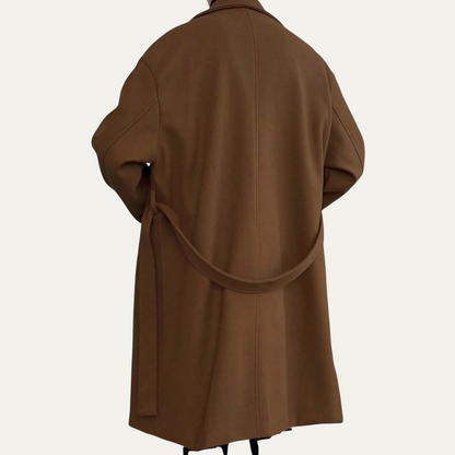 Classic Mens Wool Overcoat with Waist Belt