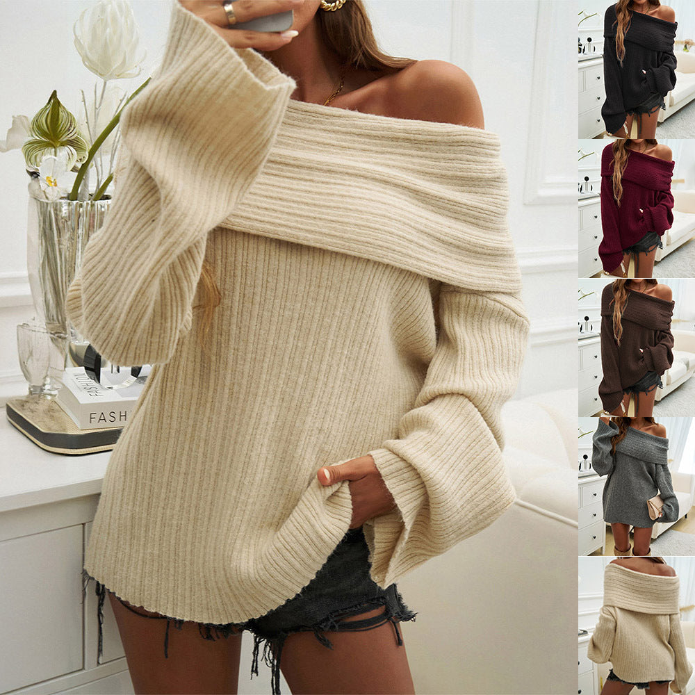 Casual Off The Shoulder Knit Sweater For Women - OutfitLondon