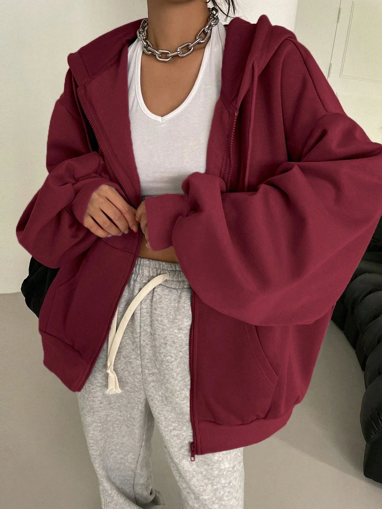 Ladies' Fleece Hooded Jacket – Adjustable Fit & Long Sleeves - OutfitLondon