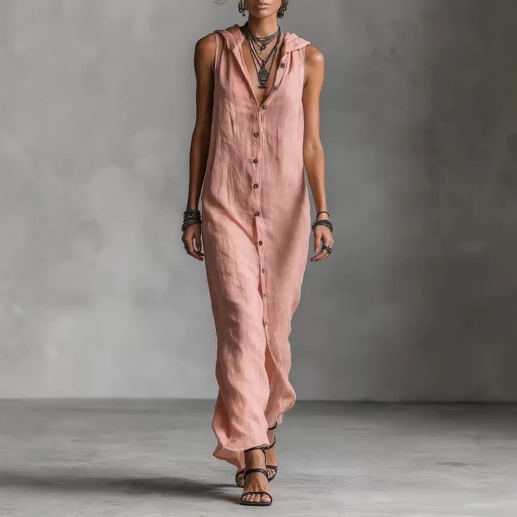 Women's Casual Hooded Sleeveless Maxi Dress