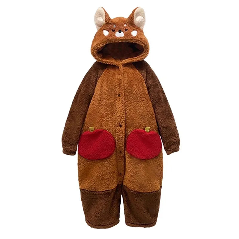 Cozy Fleece Red Panda Pajama Set for Ladies