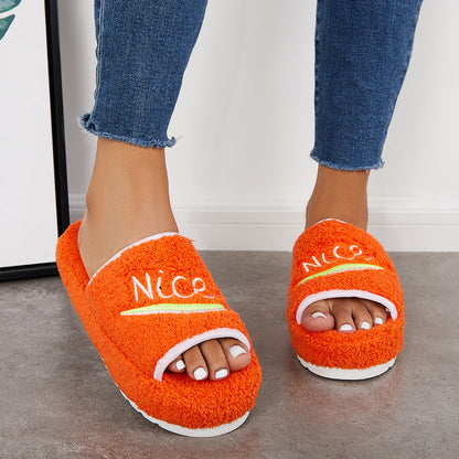 Warm Open Toe Flat Furry Slippers Cozy Slide Shoes