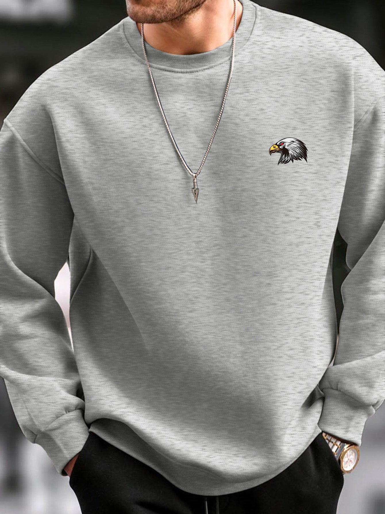 Warm Eagle Print Fleece Sweatshirt - OutfitLondon