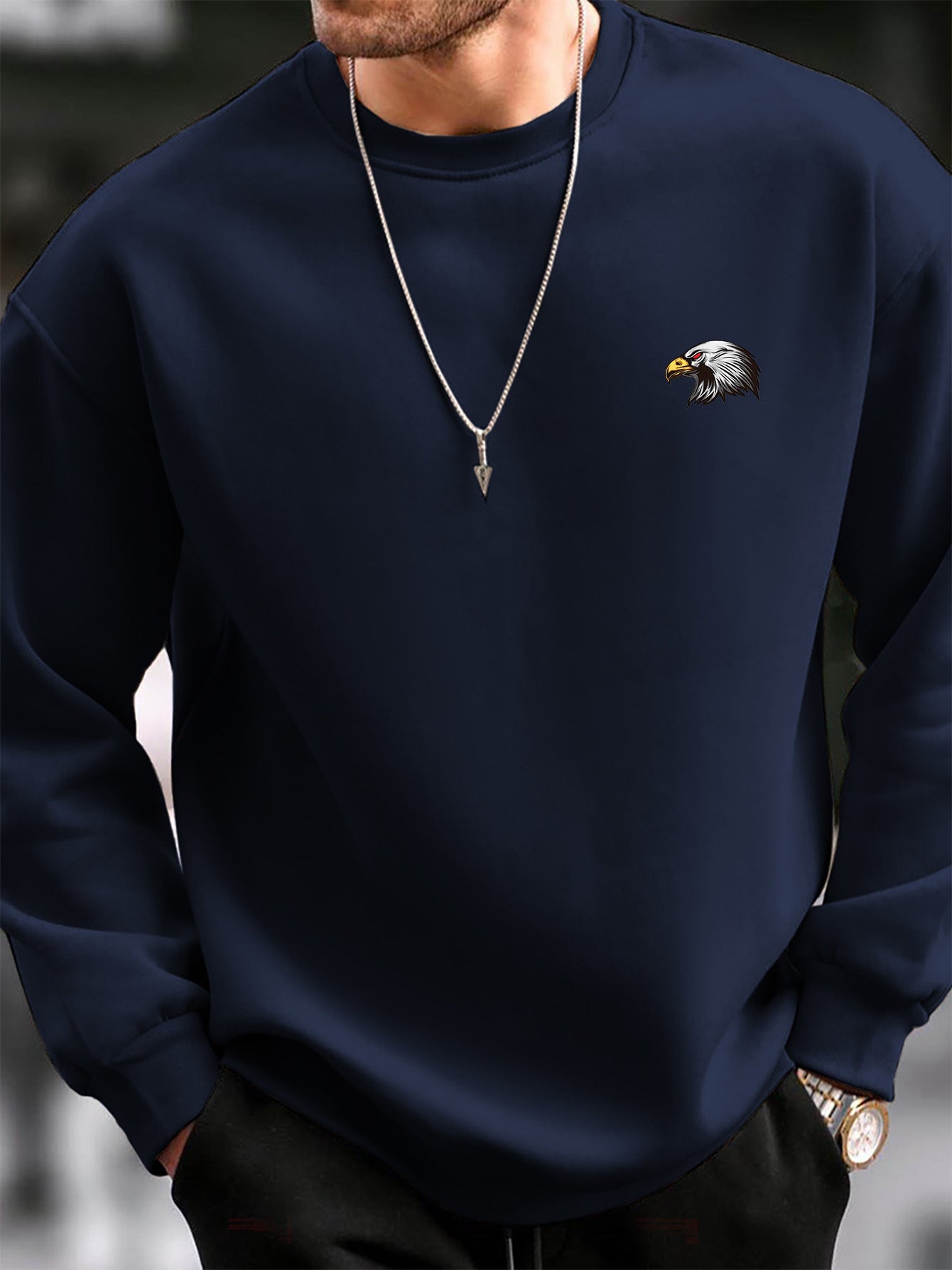 Warm Eagle Print Fleece Sweatshirt