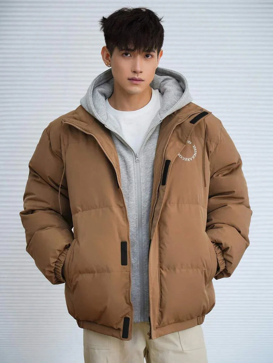 Thick Quilted Parka Tan Coat - OutfitLondon