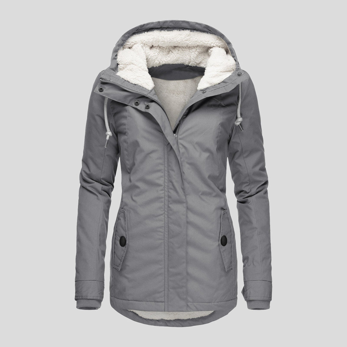 Women's Casual Hooded Fleece Jacket with Buckle and Pockets
