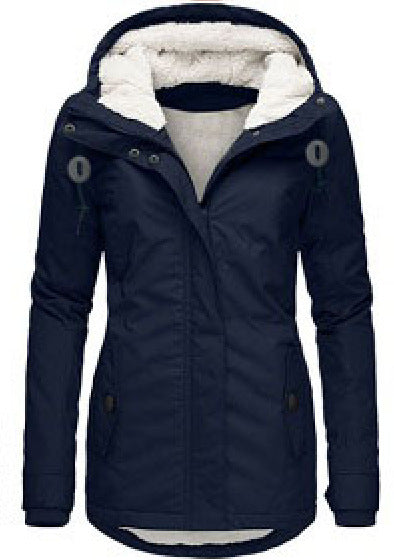 Women's Casual Hooded Fleece Jacket with Buckle and Pockets
