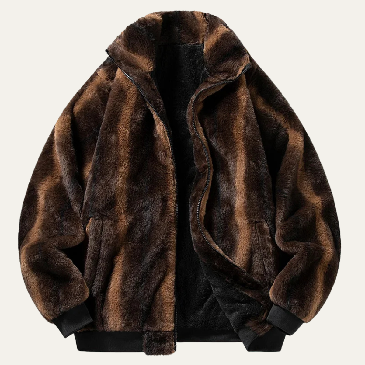Warm Men's Faux Fur Fleece Zip Jacket - OutfitLondon