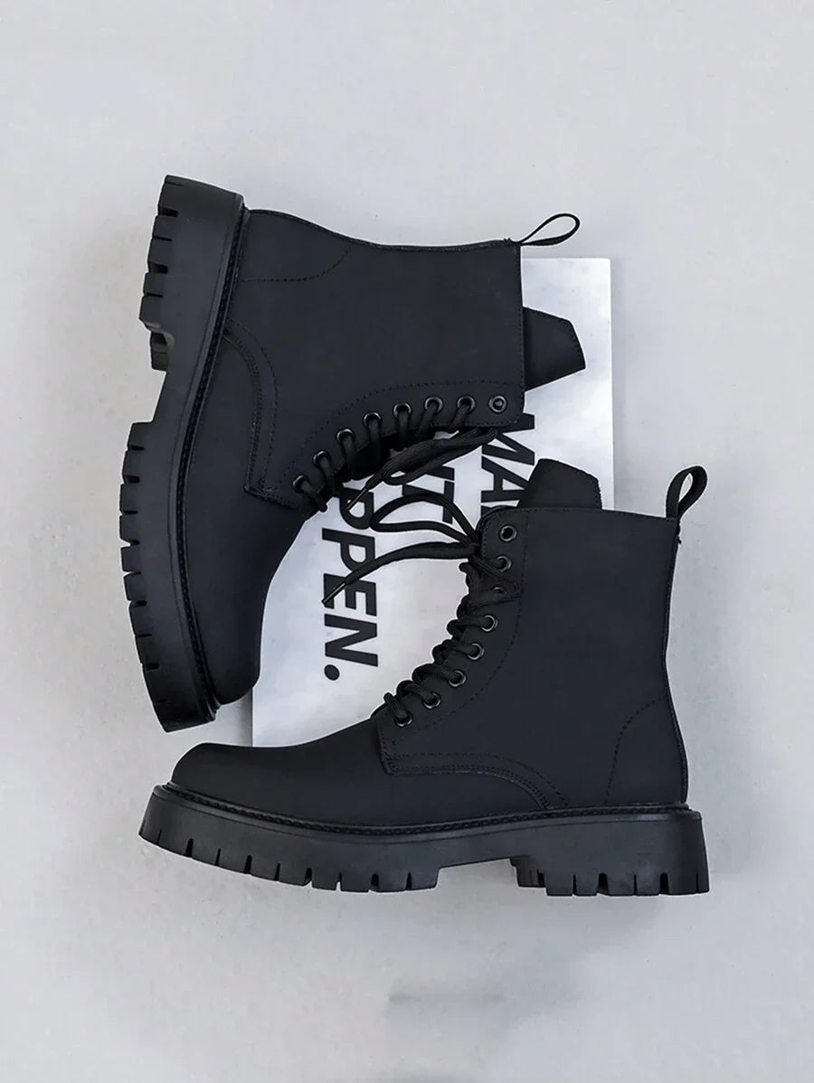 Classic Black Military Style Zip Boots