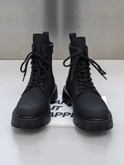 Classic Black Military Style Zip Boots