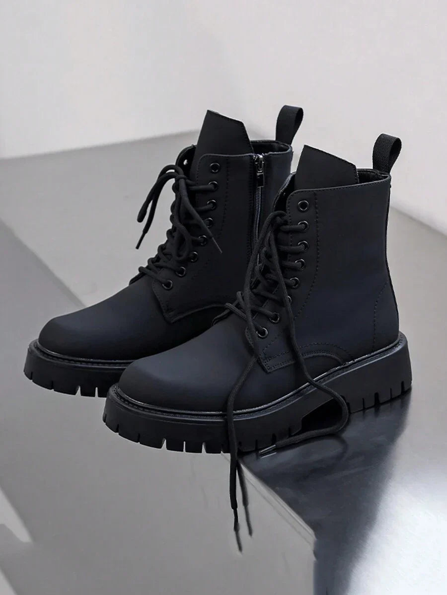 Classic Black Military Style Zip Boots - OutfitLondon