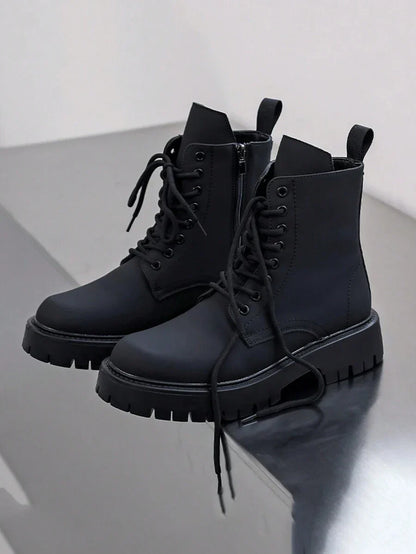 Classic Black Military Style Zip Boots - OutfitLondon