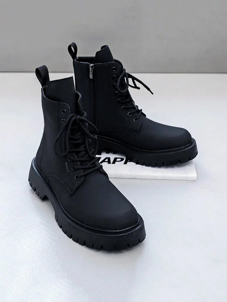 Classic Black Military Style Zip Boots