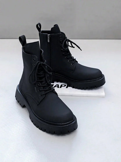 Classic Black Military Style Zip Boots