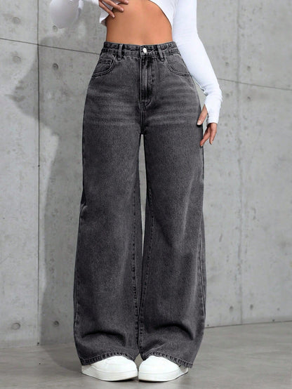 Relaxed Fit High Waisted Wide Leg Jeans for Women - OutfitLondon