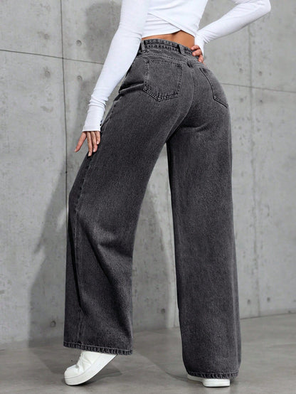 Relaxed Fit High Waisted Wide Leg Jeans for Women