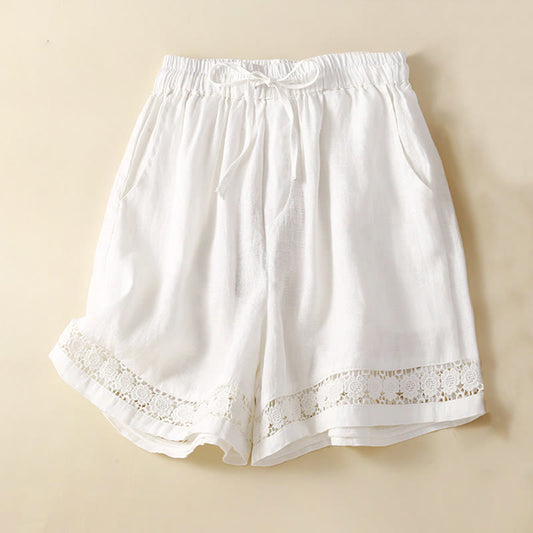 Comfortable Drawstring Shorts with Lace Detail - OutfitLondon
