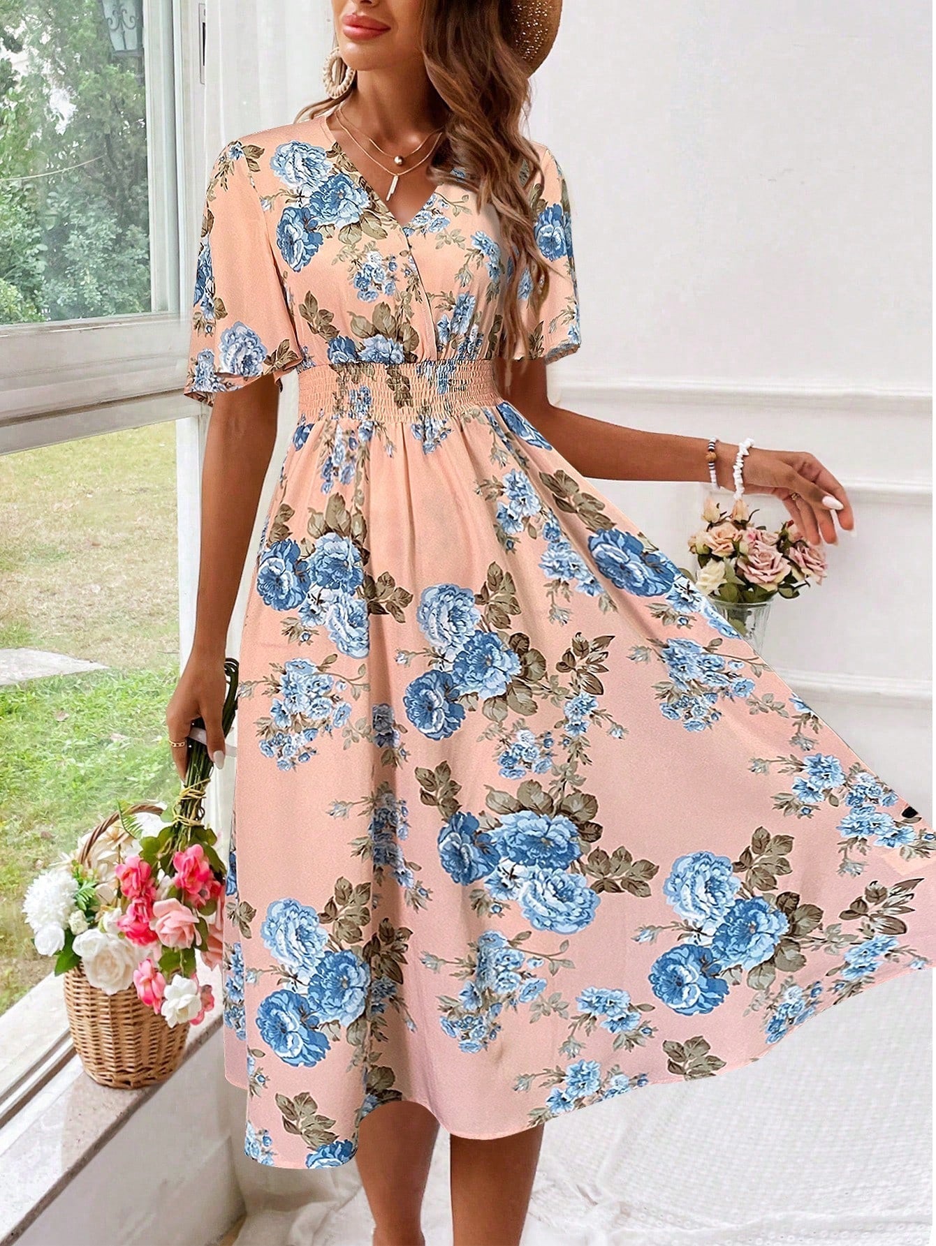 Pretty Floral V Neck Sundress