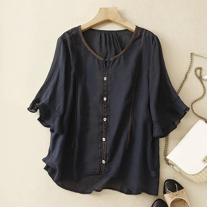 Casual Embroidered Peasant Blouse