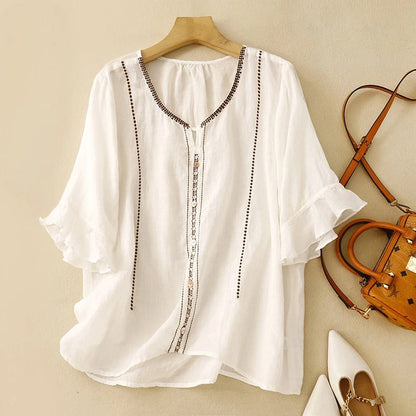 Casual Embroidered Peasant Blouse - OutfitLondon