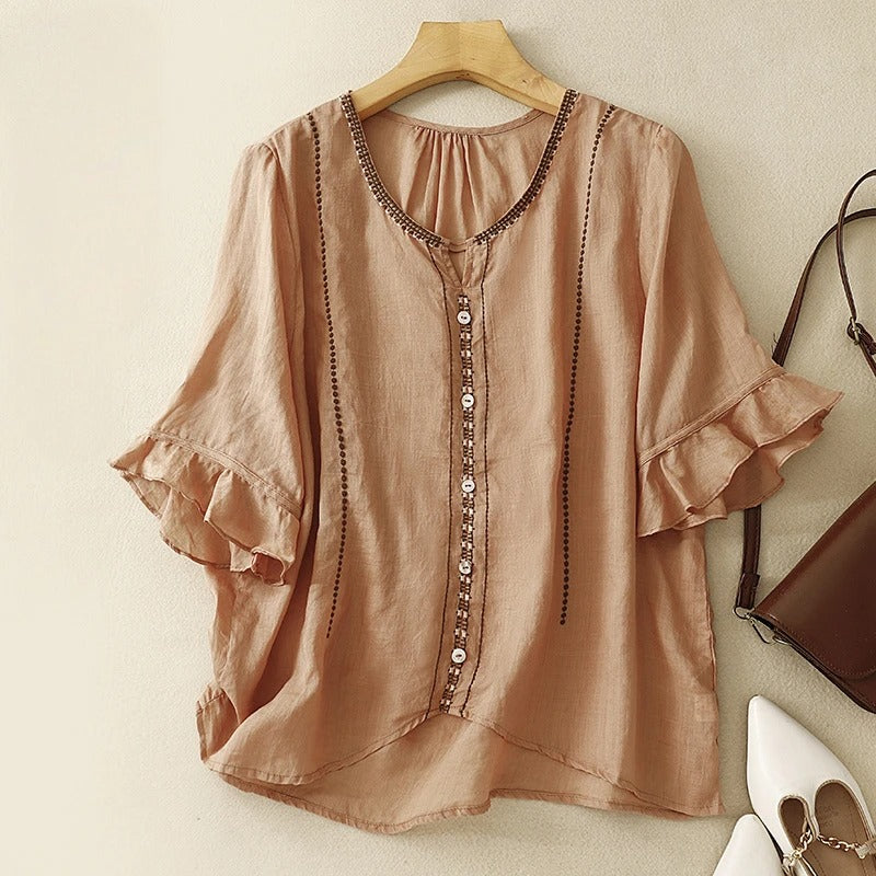 Casual Embroidered Peasant Blouse