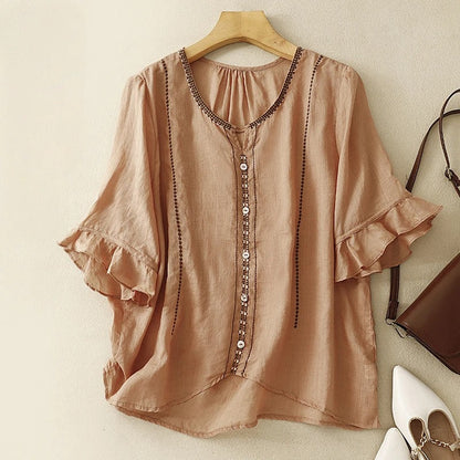 Casual Embroidered Peasant Blouse