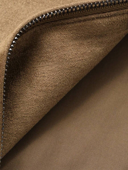 Tan Leather Look Faux Fur Coat