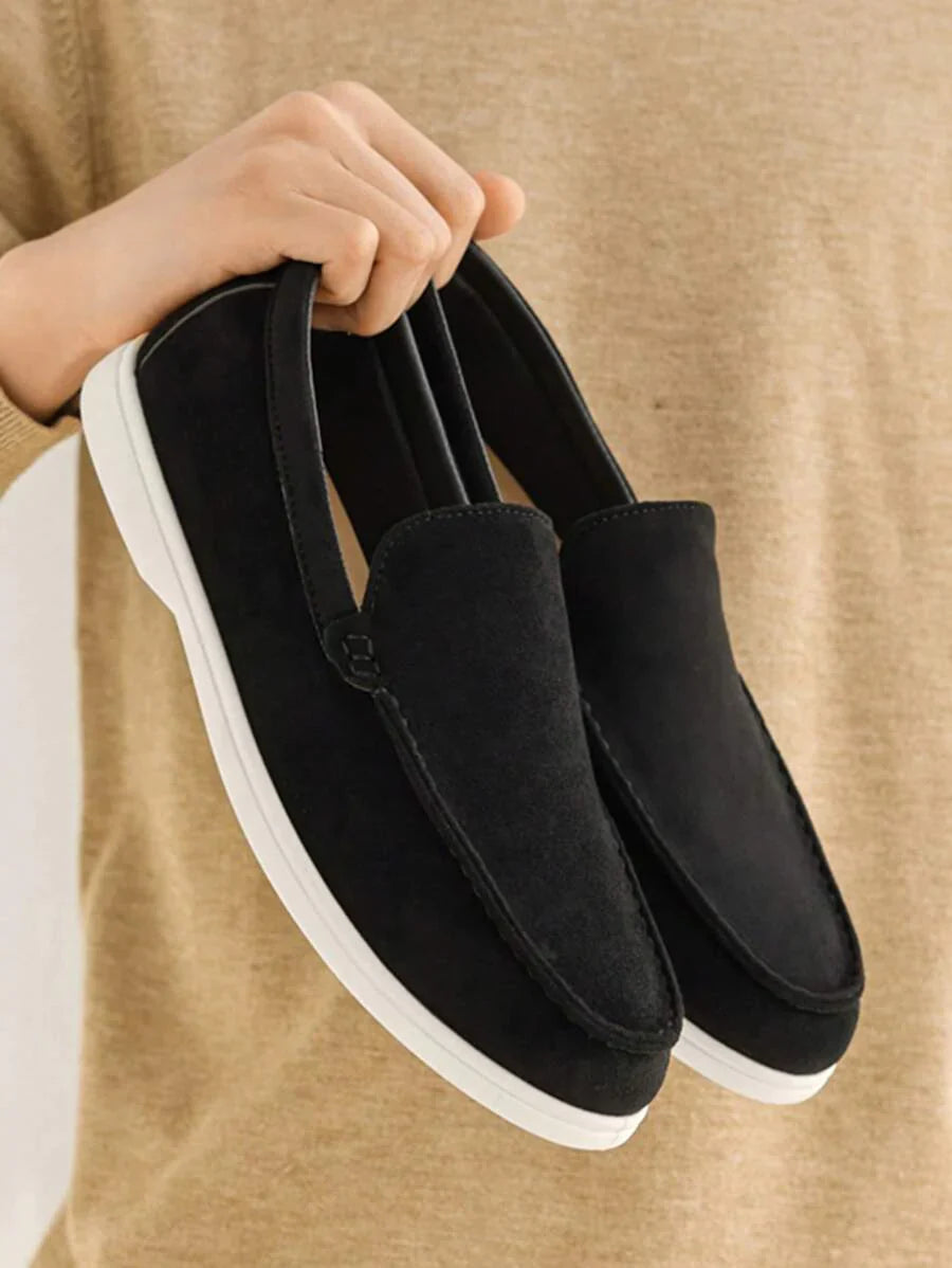 Comfortable Leather Slip On Shoes Black - OutfitLondon