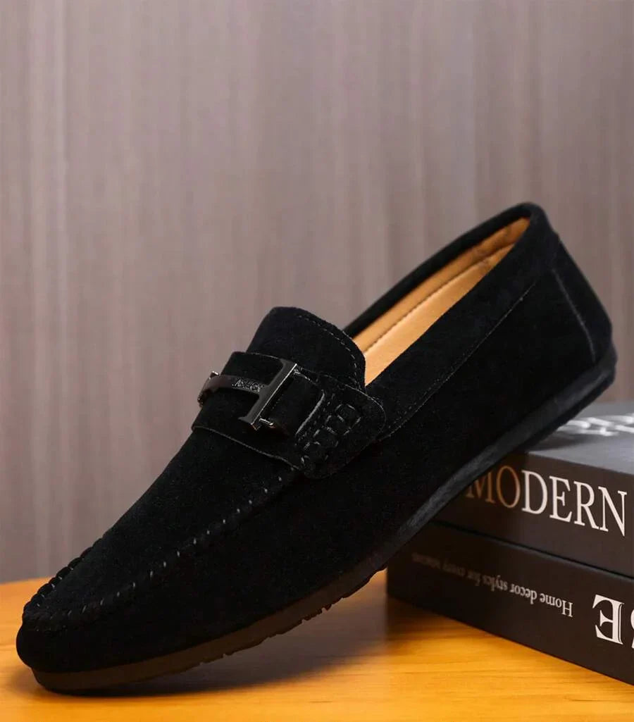 Comfortable Leather Driving Shoes Black - OutfitLondon
