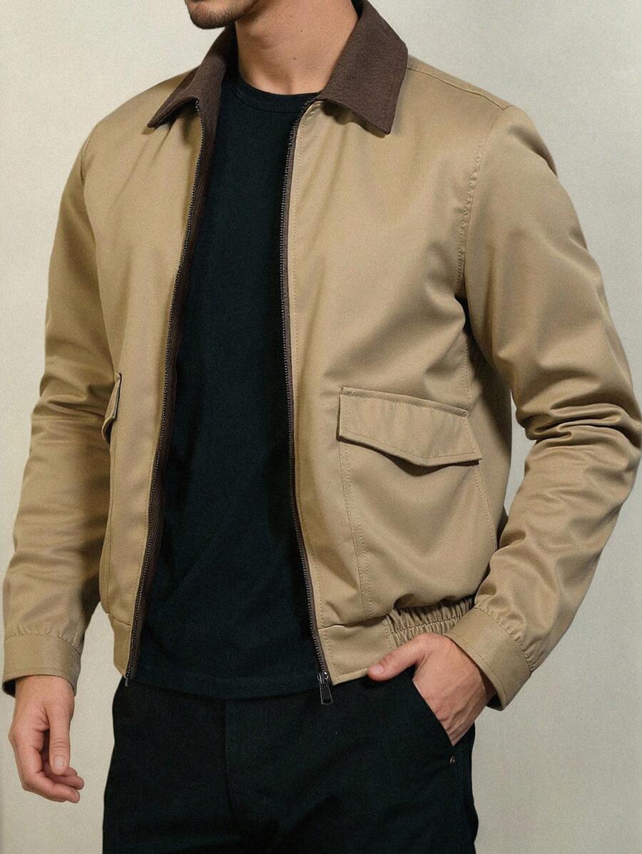 Relaxed Fit Khaki Cotton Jacket - OutfitLondon