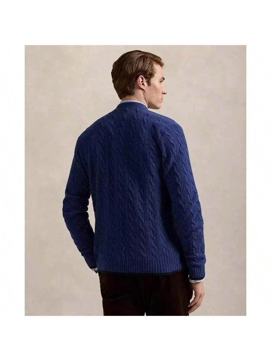 Dark Blue Knit Cashmere Crew Neck Sweater