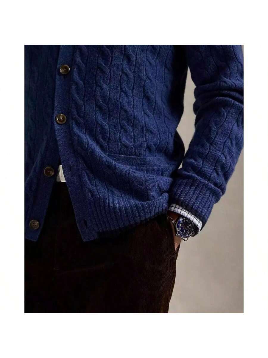 Dark Blue Knit Cashmere Crew Neck Sweater