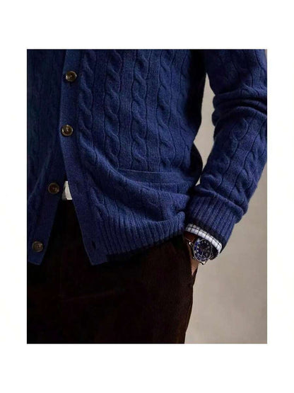 Dark Blue Knit Cashmere Crew Neck Sweater