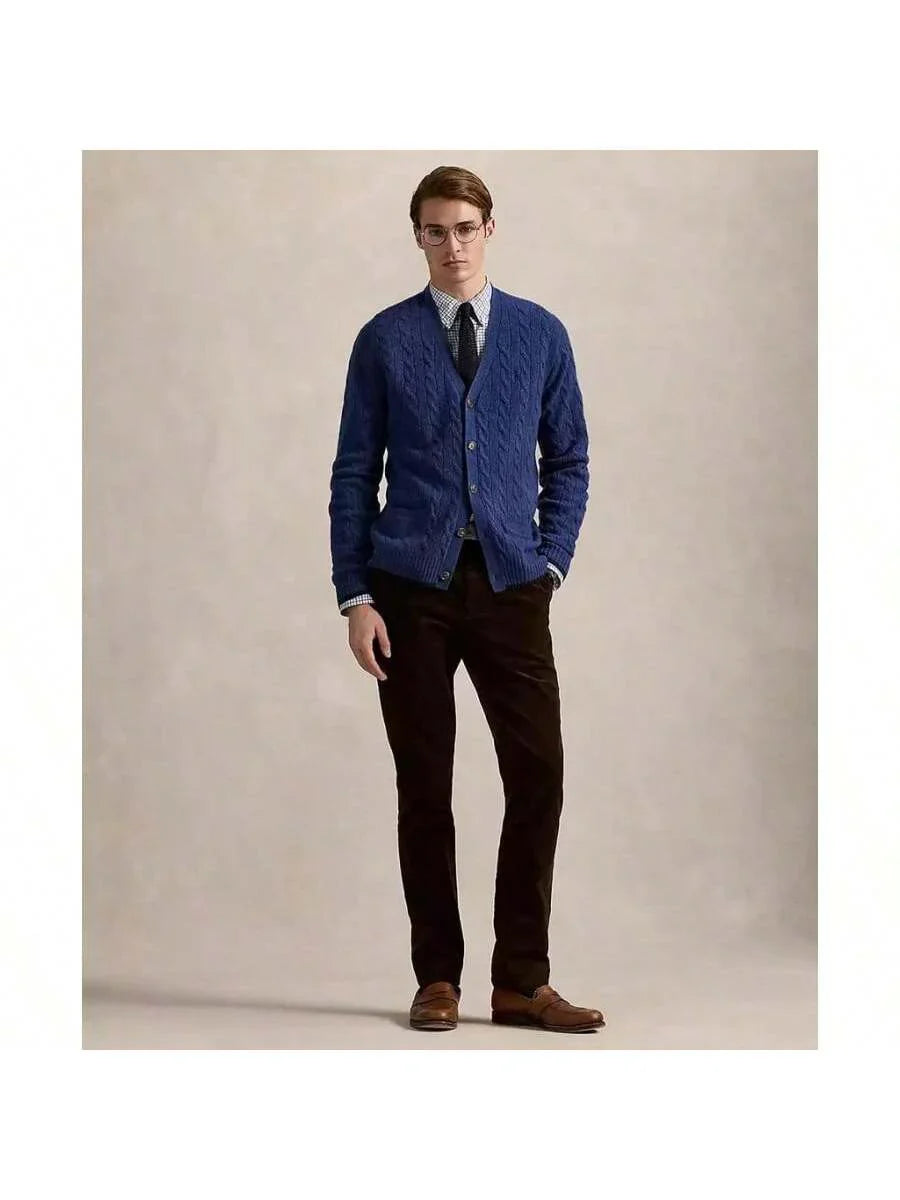 Dark Blue Knit Cashmere Crew Neck Sweater