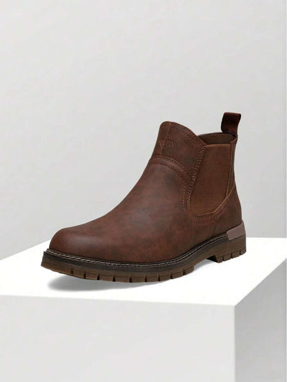 Thick Heeled Ankle Boots Brown Leather