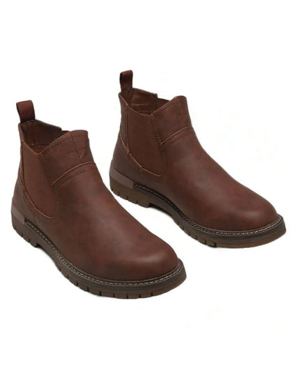 Thick Heeled Ankle Boots Brown Leather