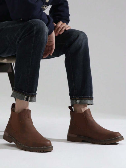 Thick Heeled Ankle Boots Brown Leather