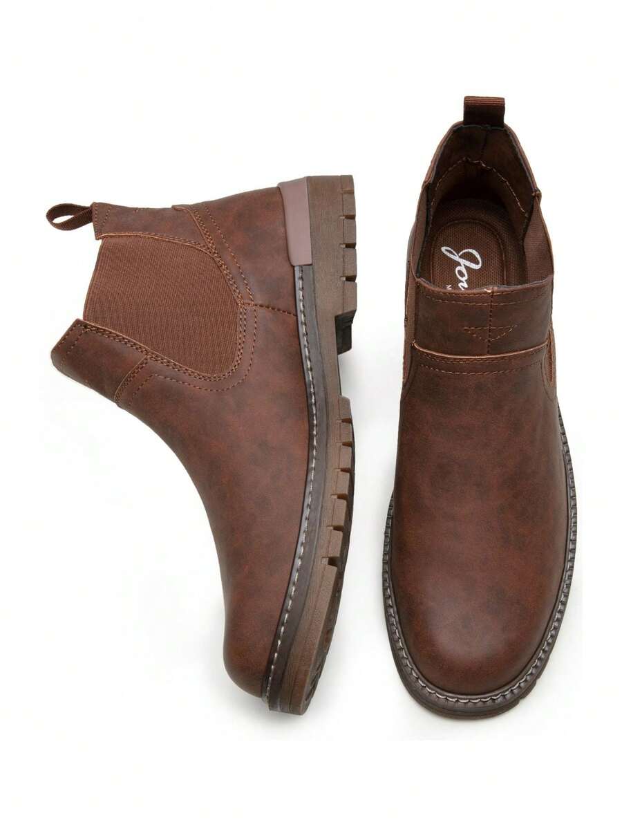 Thick Heeled Ankle Boots Brown Leather